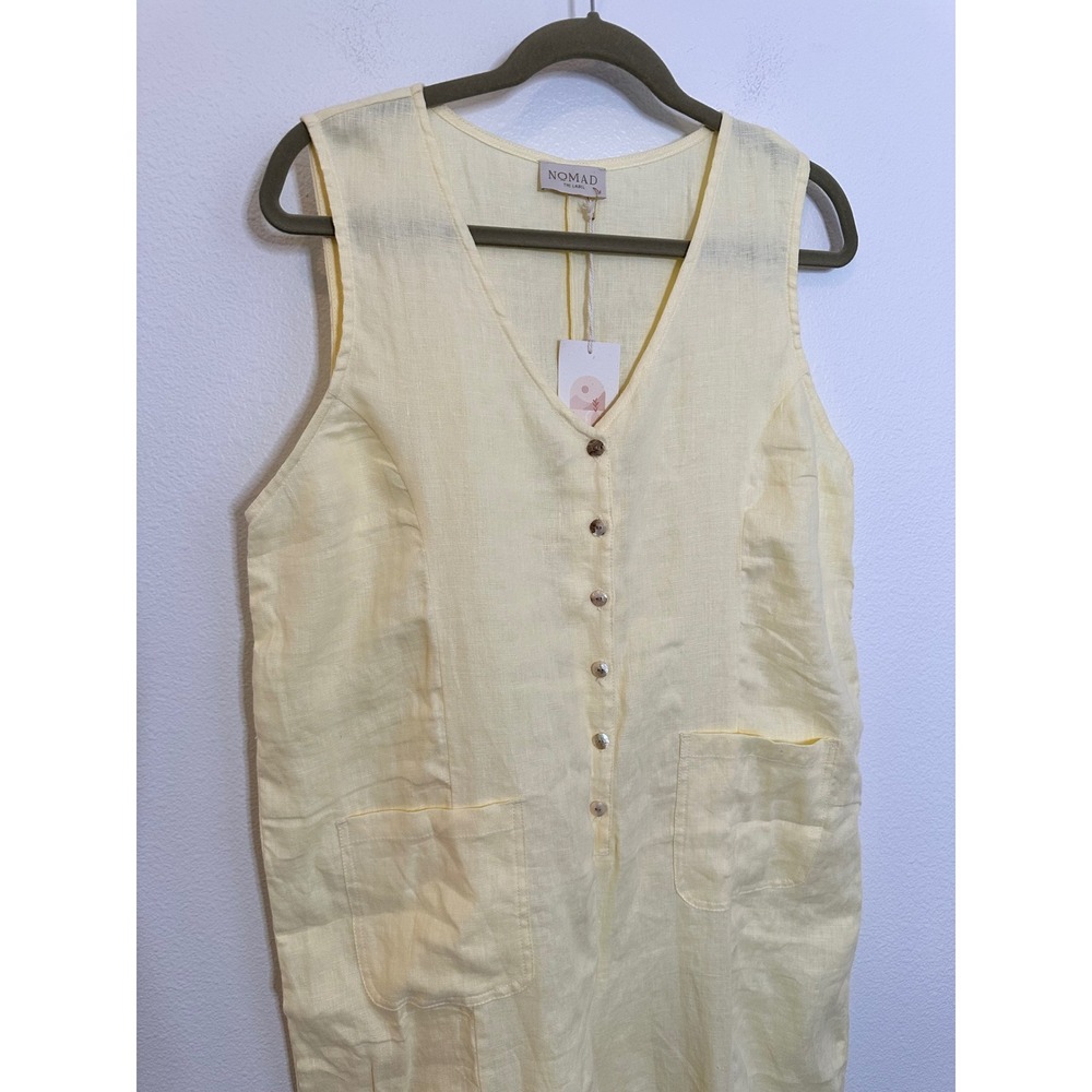 NOMAD The Label French Linen Sleeveless Jumpsuit Size M Pale Yellow Beachy NEW‎ - Picture 4 of 12